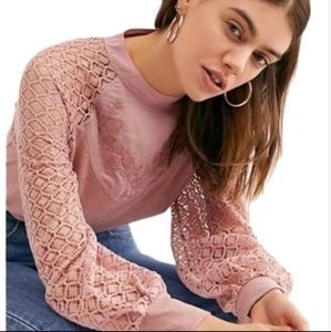 Free People Womens Pink Sweetest Thing Lace Thermal Shirt